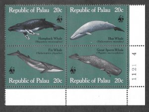 Palau Scott #27a Mint NH Plate Block of 4 Whales 2017 CV $6.50+