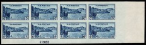 USA #761 SUPERB mint, Plate Block of 8, no gum as issued, pretty color! SELECT!