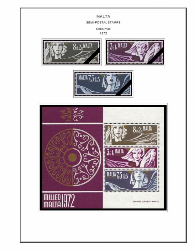 MALTA STAMP ALBUM PAGES 1860-2011 (196 PDF color illustrated pages)