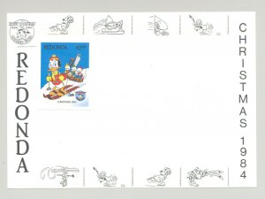 Redonda 1984 Christmas Disney 1v Imperf Proof Attached to M/S Background