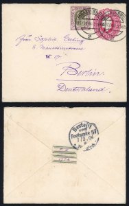 Transvaal 1904 uprated 1d stat envelope to Germany 3d rate JOHANNESBURG pmks