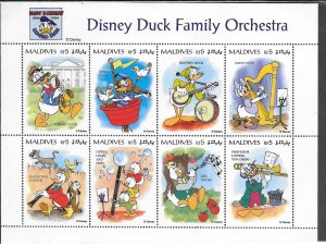 Maldives #2059 a-h  Sheet of 8  Disney Orchestra  1995  MNH