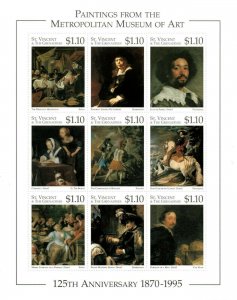 St. Vincent 1996 SC# 2264 Paintings at Met Art Museum - Sheet of 9 Stamps - MNH