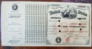 US 1877 $5 Internal Revenue Special Tax Tobacco Dealer Stamp Sheet (02)