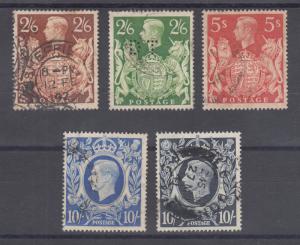 Great Britain Sc 249-251A used 1939-1942 KGVI high values cplt set