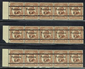 US: 1926 3 1.5c Harding L strips with PROVIDENCE RI (44) Bureau precancel. OGNH!