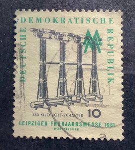 Germany DDR 1961 Scott 533 used - 10pf,  Leipzig Spring Fair, 380-kV switch