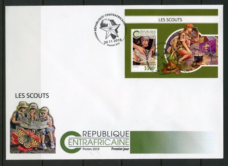 CENTRAL AFRICA 2018 SCOUTS  SOUVENIR SHEET FIRST DAY COVER