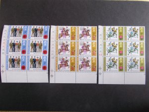 GB QEII 1971 British Anniversaries Set of 3 in Cylinder Blocks of 6 U/M Cat £8.5