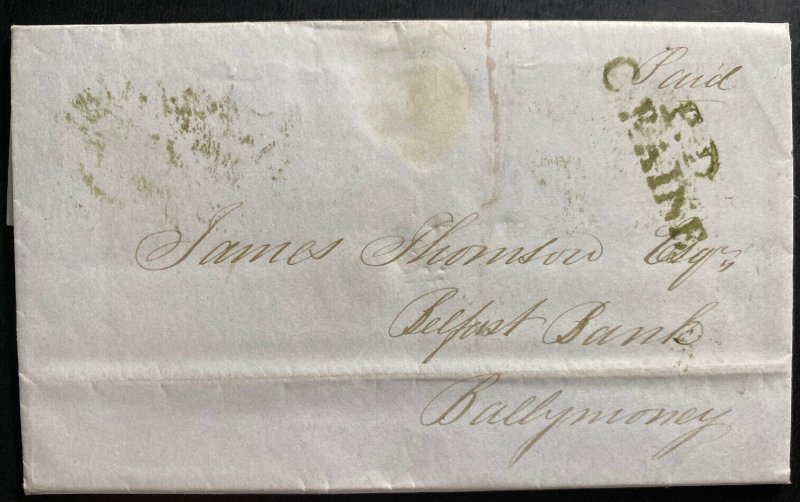 1846 Coleraine North Ireland England Letter Sheet Cover To Ballymoney 