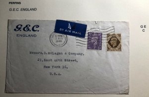 1946 London England Airmail Cover To New York USA Perfil Stamp GEC