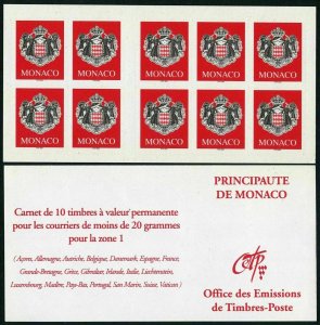 Monaco 2001 -  Coat-of-Arms  MNH Bklt pane of 10  # 2191a