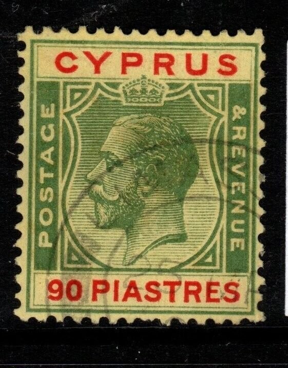 CYPRUS SG117 1924 90pi GREEN & RED/YELLOW FINE USED 