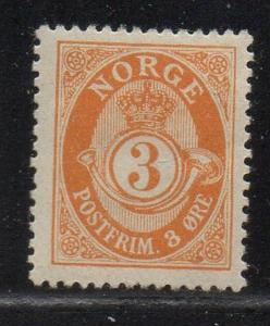 Norway Sc 49 1893 ore orange yellow Posthorn stamp mint