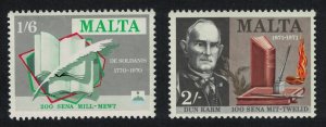 Malta Literary Anniversaries 2v 1971 MNH SC#423-424 SG#447-448