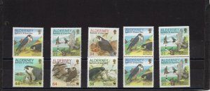 GUERNSEY/ALDERNEY 2000 BIRDS/FALCONS SET OF 10 STAMPS & 2 BOOKLETS MNH