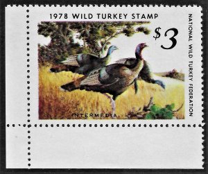 US 1978 NWTF-3 National Wild Turkey Foundation stamp XFNH Cat. Val. $35.00