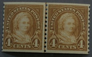United States #601 Four Cent Martha Washington Coil Line Pair MNH