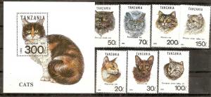 Tanzania 1992 Domestic Cats Pet Animals 7v+M/s MNH ++ 5543