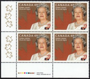 QUEEN ELIZABETH II * Golden Jubilee = CANADA 2002 #1932 MNH LL Block of 4