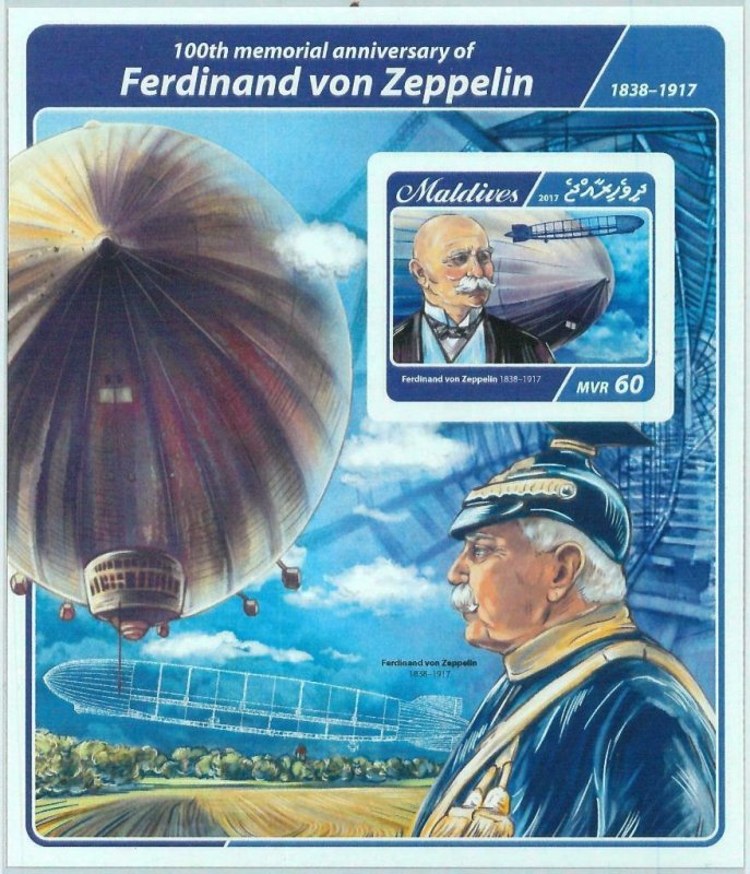 A1060 - MALDIVES  - IMPERF, Souvenir sheet: 2017, Ferdinand von Zeppelin