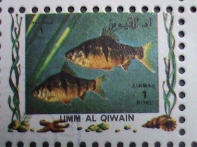 ​UMM AL QIWAIN-1973 LOVELY TROPICAL FISHES-CTO MINI SHEET VERY FINE