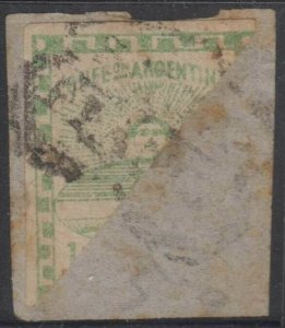 ARGENTINA 1858 CONFEDERATION Sc 2f  BISECTED ON PIECE SALTA FRANCA PTMK CV$240 