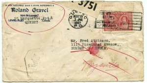 1942 Coronation to INDIA many handstamps passed by censor Canada cover