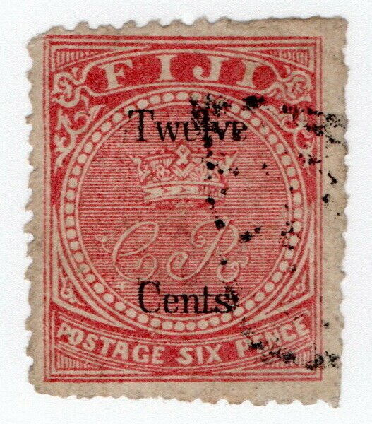 (I.B) Fiji Postal : 12c on 6d Carmine-Rose (SG15) Bogus Reprint