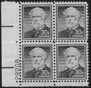 US 1049a - MNH PB 4 (Dry Printing) - 30¢ stamps. Robert E. Lee. FREE SHIPPING!