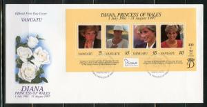 VANUATU 1998 DIANA PRINCESS OF WALES MEMORIAL SOUVENIR  SHEET FIRST DAY COVER 