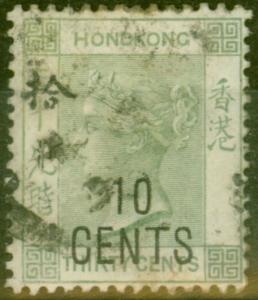 Hong Kong 1898 10c on 30c Grey-GReen SG55 Good Used