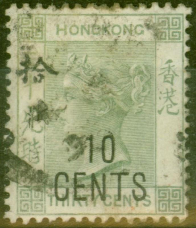 Hong Kong 1898 10c on 30c Grey-GReen SG55 Good Used