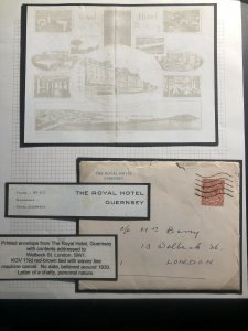 1930 Guernsey Channel Island England Royal Hotel Cover To London W Contents