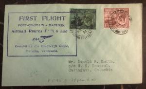1931 Port Spain Trinidad First Flight Cover FFC To Cartagena Colombia 1