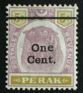 Malaya 1900 Perak Tiger 1c opt 5c Antique e in One MH SG#83a M3985