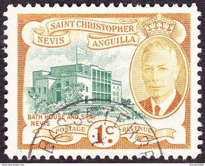 ST CHRISTOPHER NEVIS & ANGUILLA 1952 KGVI 1c Deep-Green & Ochre SG94 FU