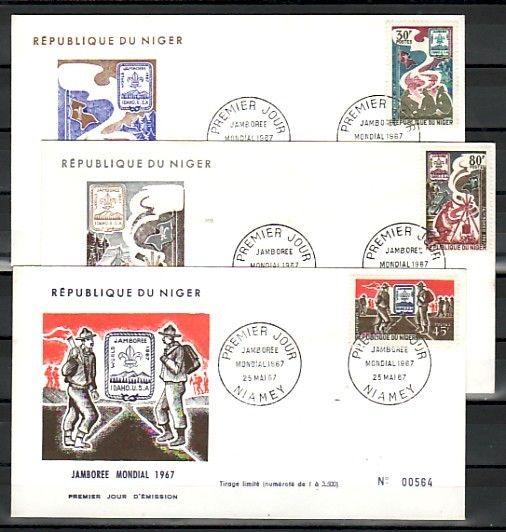 Niger, Scott cat. 196-198. Idaho Scout Jamboree issue. 3 First day covers. ^