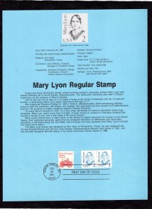 SP712 Mary Lyon, Souvenir Page FDC (#2169)