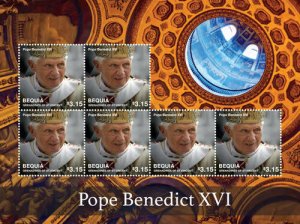 BEQUIA 2014 - POPE BENEDICT XVI - SHEET OF 6 STAMPS - MNH 