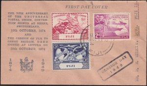 FIJI 1949 UPU 3 values on FDC ex Suva with CESSION DAY handstamp...........B3179