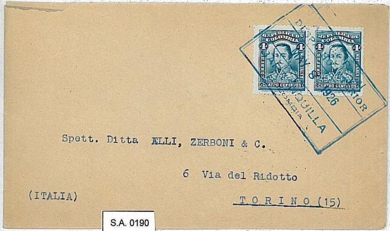 COLOMBIA - POSTAL HISTORY  -  COVER from BARRANQUILLA to ITALY - 1926