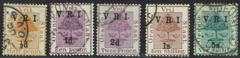 ORANGE FREE STATE 1900 VRI OVERPRINT ON  TREE RANGE TO 5/- RAISED STOPS USED 