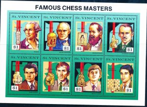 ST. VINCENT FAMOUS CHESS MASTERS S/SHEET MNH 