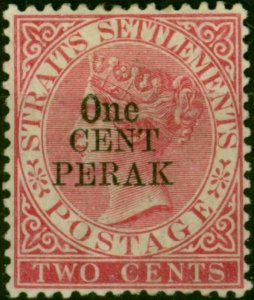 Perak 1889 1c on 2c Bright Rose SG40b Fine MM