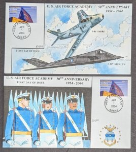 EDW1949SELL : USA 2004 Scott #3838 Air Force on 2 diff. Collins Hand Painted FDC