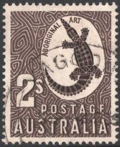 Australia: SC#302 2s Crocodile: Aboriginal Art (1956) Used