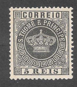 St Thomas & Prince Scott 1ab Unused NHNGAI - 1875 5r Type I, Perf 12.5