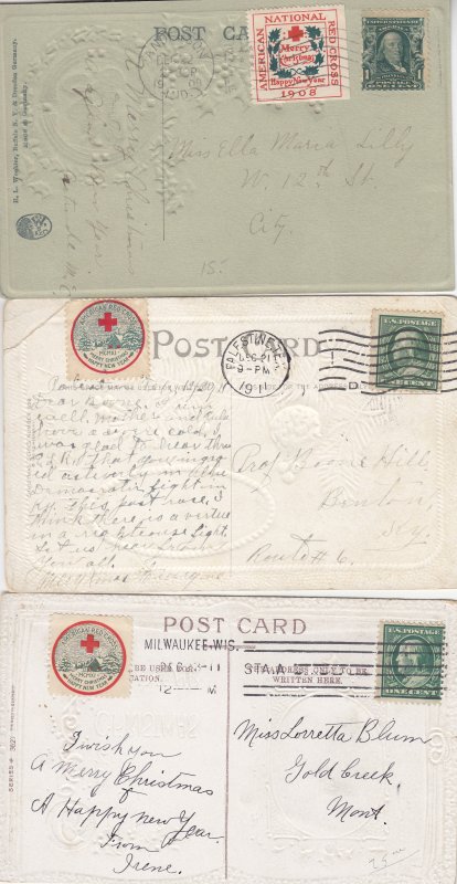 1908-1913, Christmas Seals Used on Post Cards, Grp 7 (S18588)