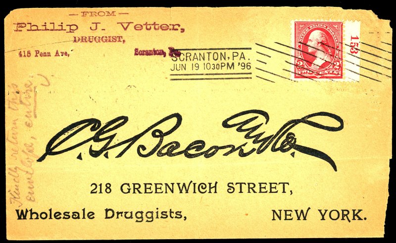 U.S. #267 USED PL# SINGLE ON COVER